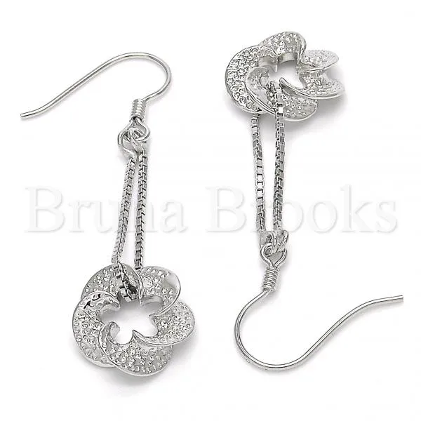 Sterling Silver 02.183.0029 Long Earring, Flower Design, Polished Finish, Rhodium Tone