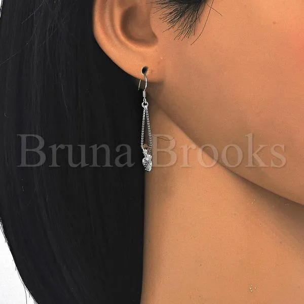 Sterling Silver 02.183.0029 Long Earring, Flower Design, Polished Finish, Rhodium Tone