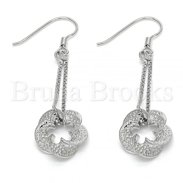 Sterling Silver 02.183.0029 Long Earring, Flower Design, Polished Finish, Rhodium Tone