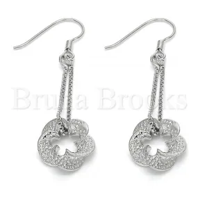 Sterling Silver 02.183.0029 Long Earring, Flower Design, Polished Finish, Rhodium Tone
