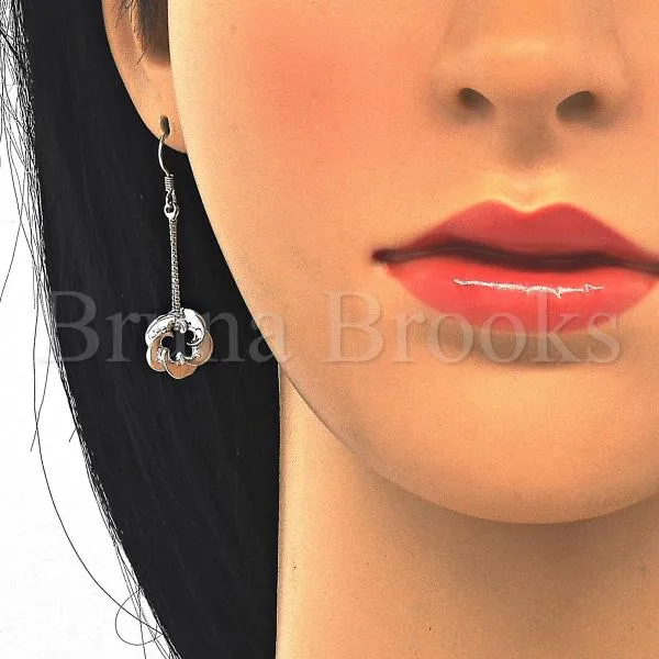 Sterling Silver 02.183.0029 Long Earring, Flower Design, Polished Finish, Rhodium Tone